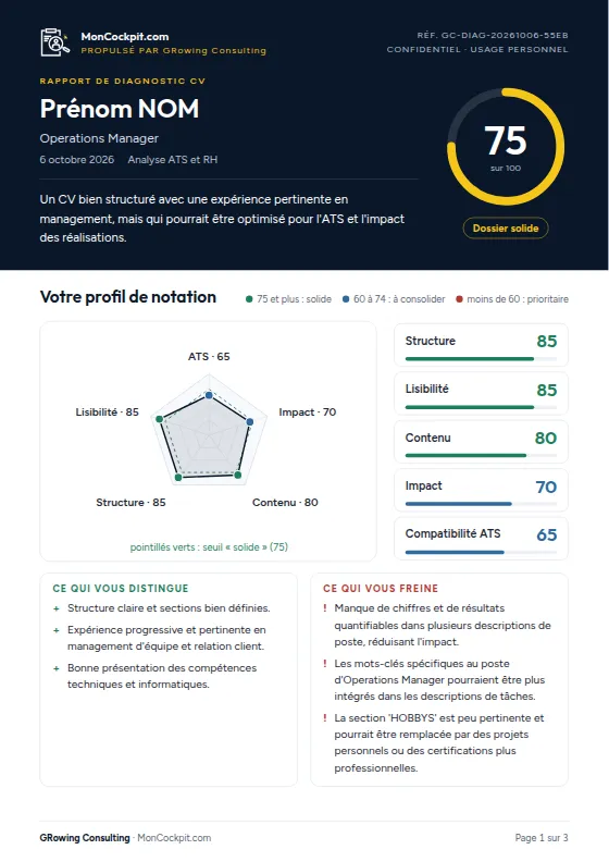 Exemple de rapport de diagnostic : Le rapport, page 1