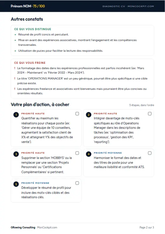 Exemple de rapport de diagnostic : Le rapport, page 2