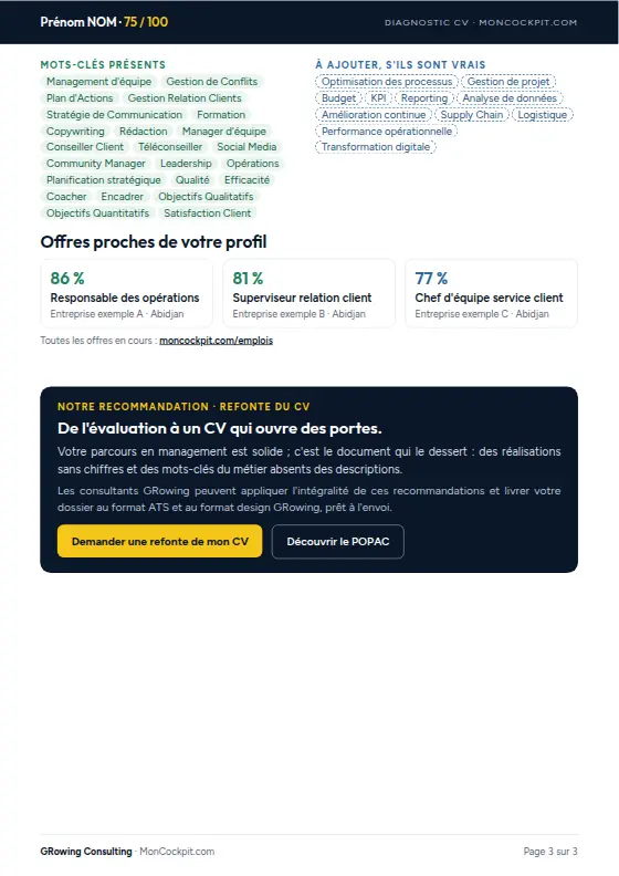 Exemple de rapport de diagnostic : Le rapport, page 3